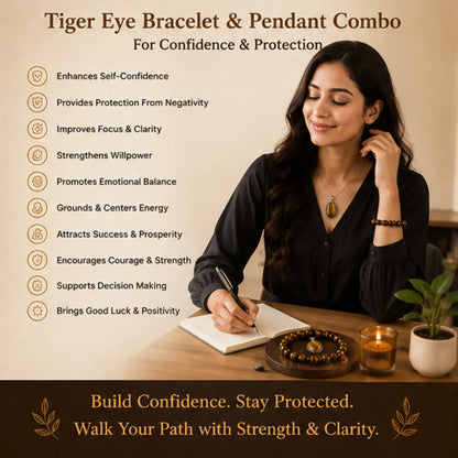 Tiger Eye Bracelet & Pendant Combo for Confidence & Protection