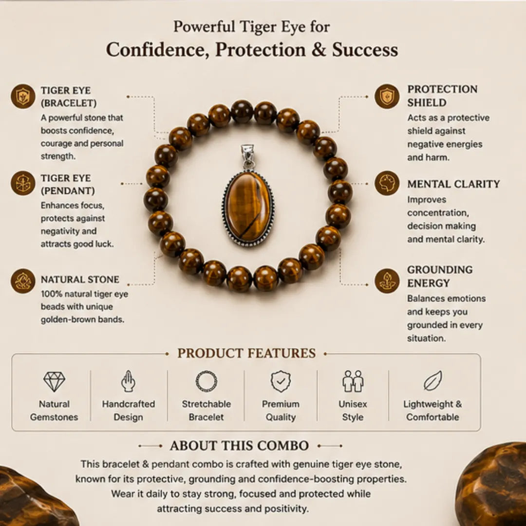 Tiger Eye Bracelet & Pendant Combo for Confidence & Protection