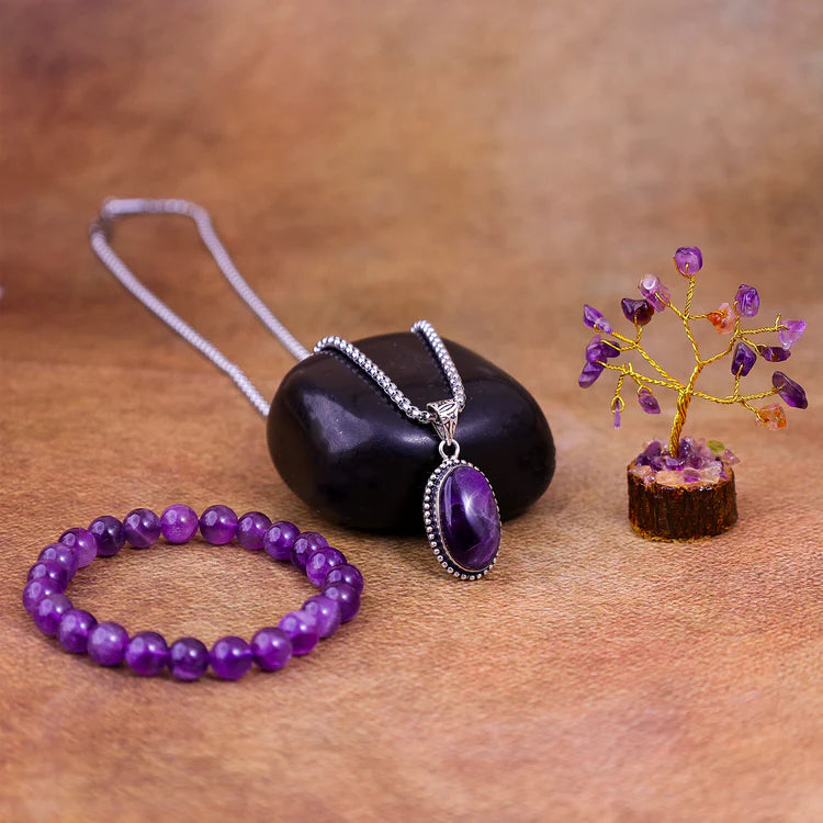 Amethyst Bracelet & Pendant With Tree (Combo)