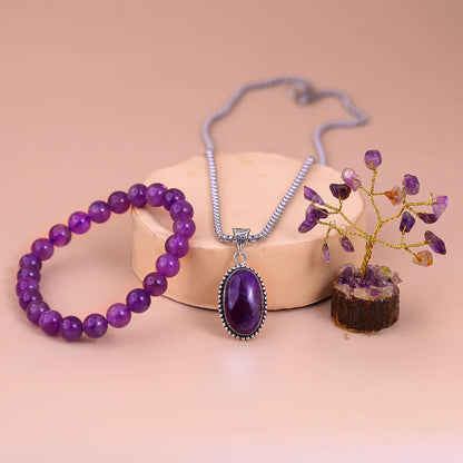 Amethyst Bracelet & Pendant With Tree (Combo)