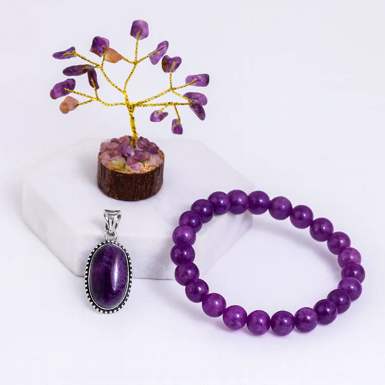 Amethyst Bracelet & Pendant With Tree (Combo)