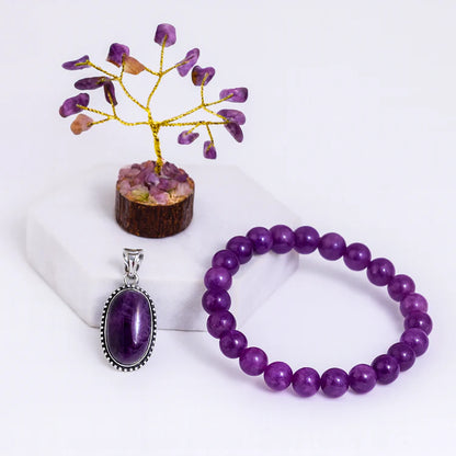 Amethyst Bracelet & Pendant With Tree (Combo)