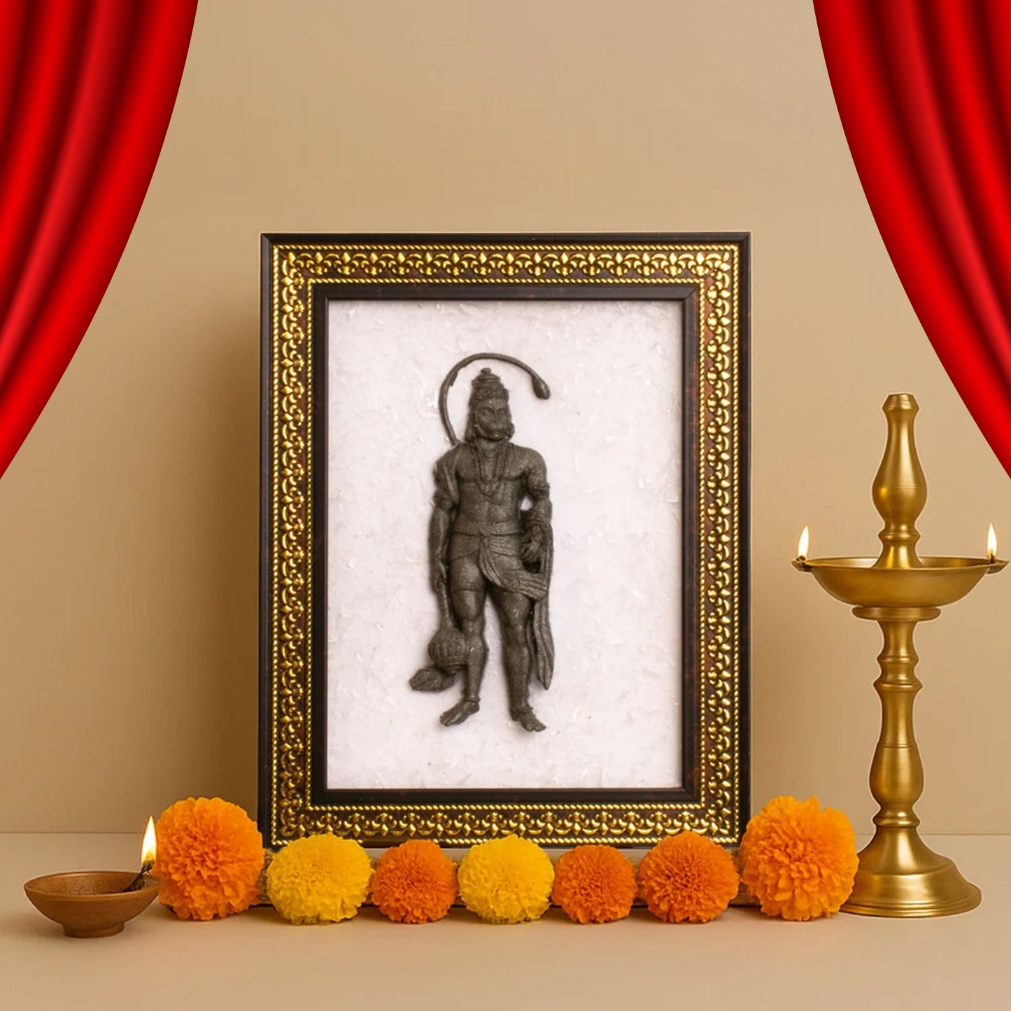 Pyrite Hanuman Ji With Selenite Plate