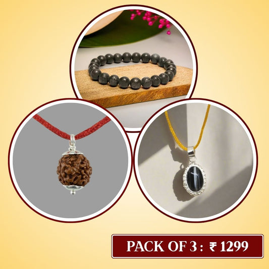 SET OF 3 COMBO (HAKIK PENDANT || PYRITE BRACELET || RUDRAKSHA PENDANT )