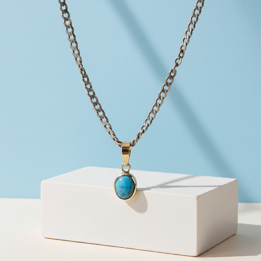 NATURAL FIROZA PENDANT - Energized & Certified ( 2.60 Carate )