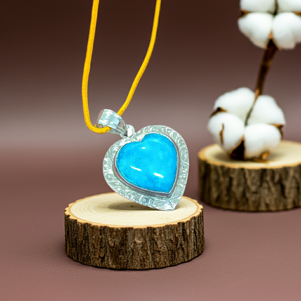 NATURAL IRANI FIROZA (28.64 CARATE ) WITH SILVER PENDANT || HEART SHAPE