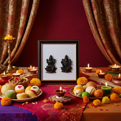 Pyrite Ganesh Ji & Laxmi Ji Frame || Gembhagya