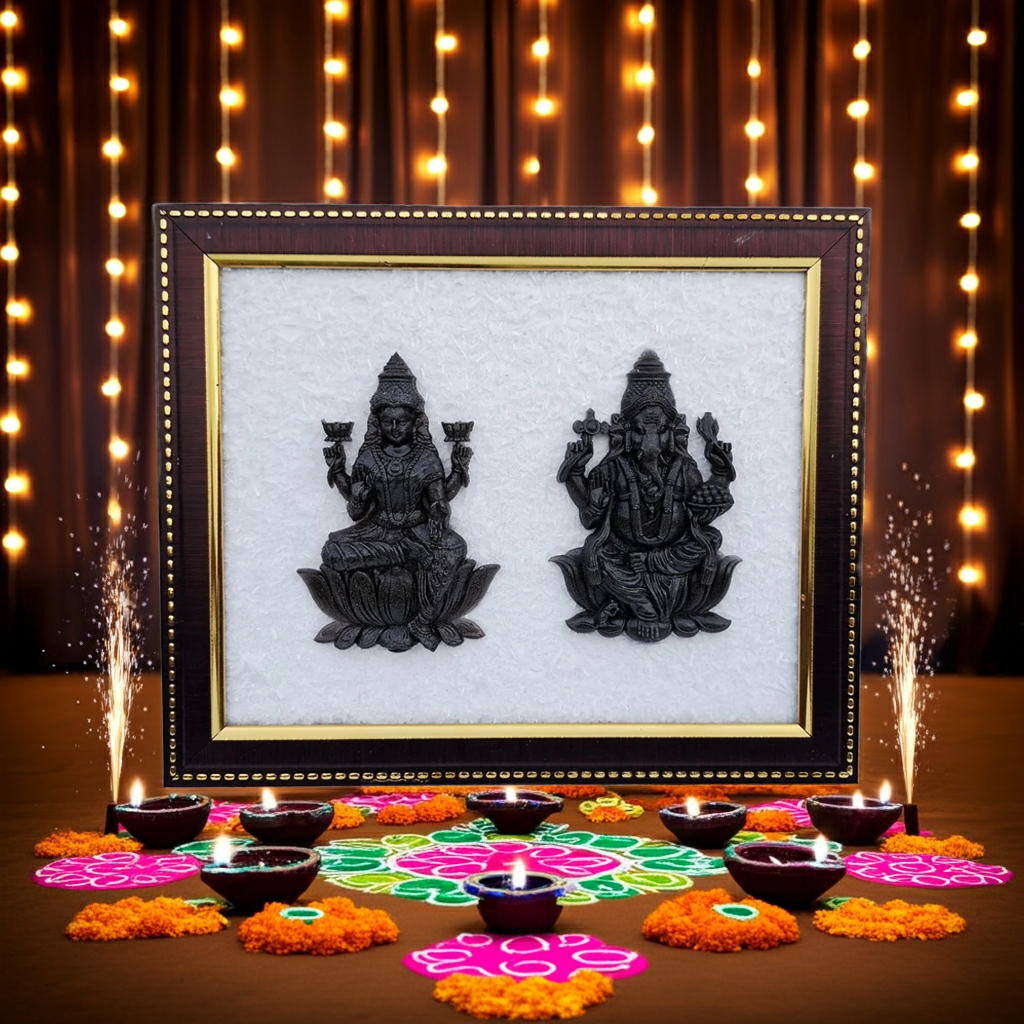 Pyrite Ganesh Ji & Laxmi Ji Frame || Gembhagya