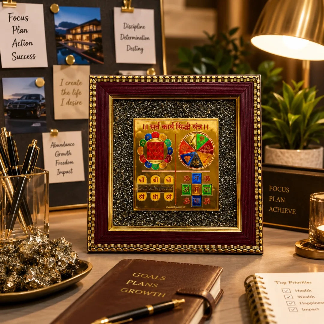 Sarva Karya Siddhi Yantra with Pyrite Frame for Success & Wealth