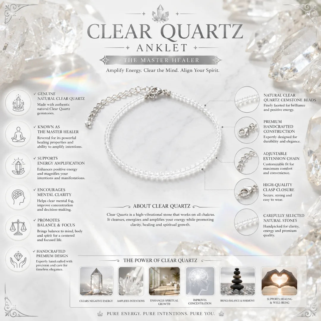Clear Quartz Women Anklet for Healing & Energy Amplification