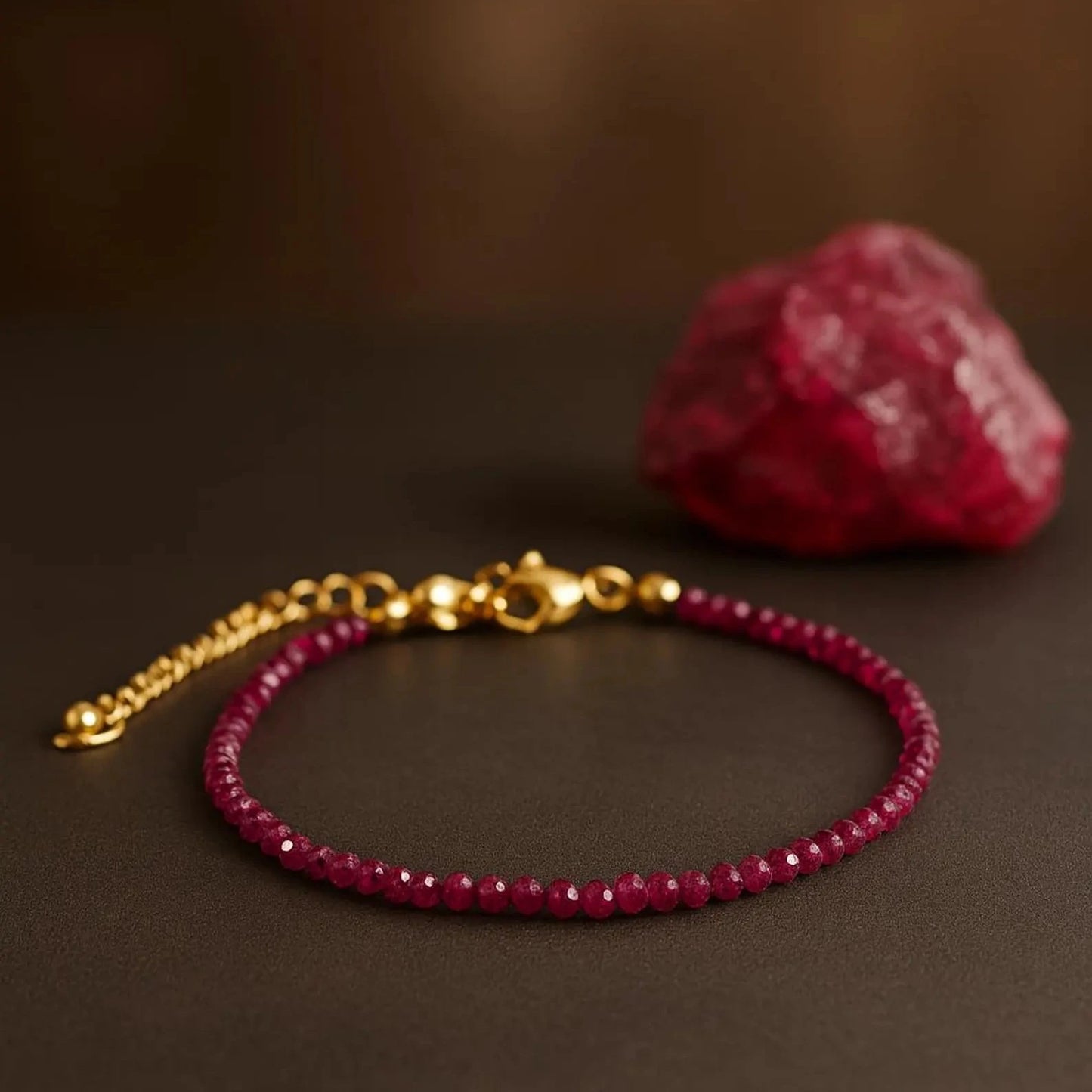 Natural Ruby Bracelet || Faeted Bead WIth Adjustable Lock For Sun Planet