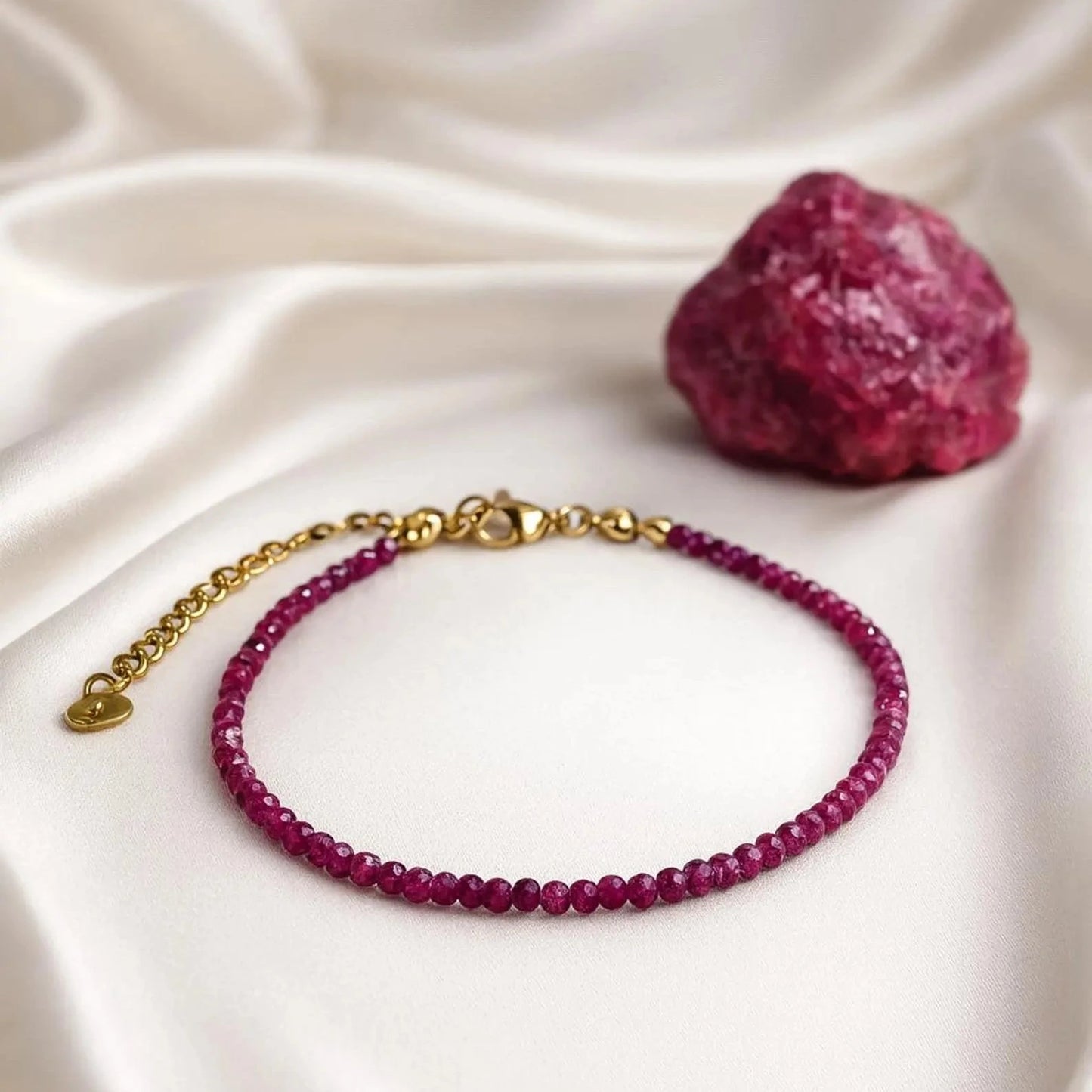 Natural Ruby Bracelet || Faeted Bead WIth Adjustable Lock For Sun Planet