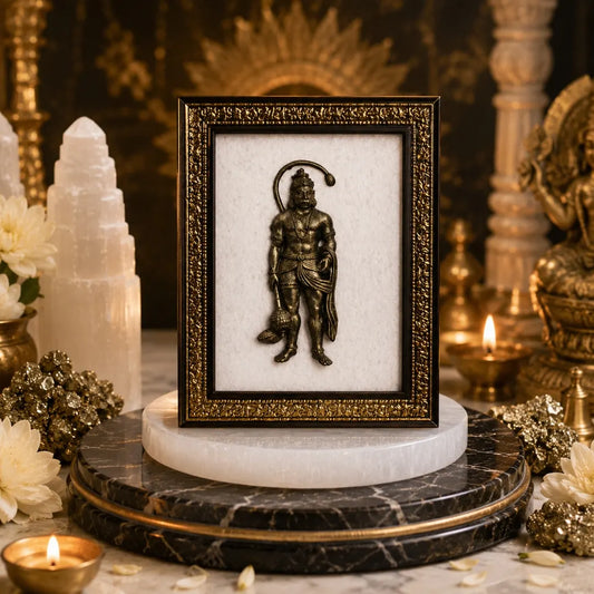 Pyrite Hanuman Ji with Selenite Plate for Protection & Wealth