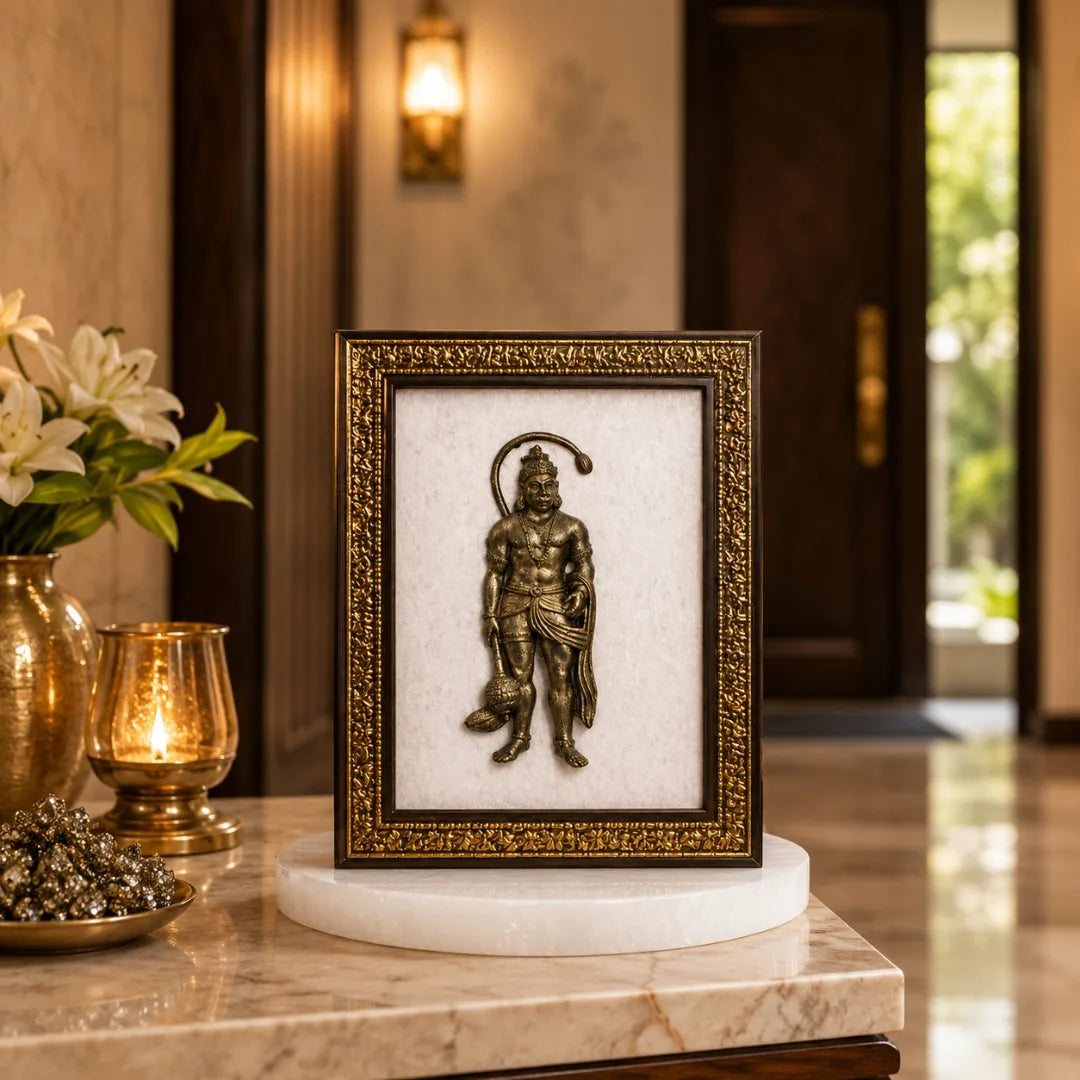 Pyrite Hanuman Ji with Selenite Plate for Protection & Wealth