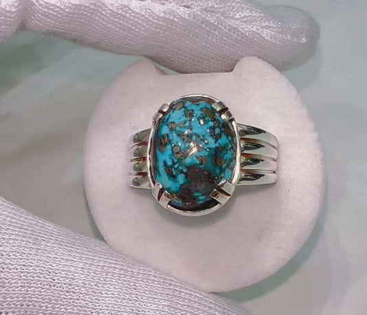 NATURAL IRANI FIROZA SILVER RING