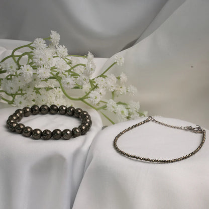 Pyrite Couple Combo - Raw Pyrite Bracelet with Raw Pyrite Anklet