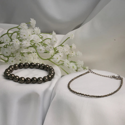 Pyrite Couple Combo - Raw Pyrite Bracelet with Raw Pyrite Anklet