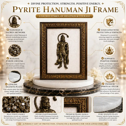 Pyrite Hanuman Ji with Selenite Plate for Protection & Wealth