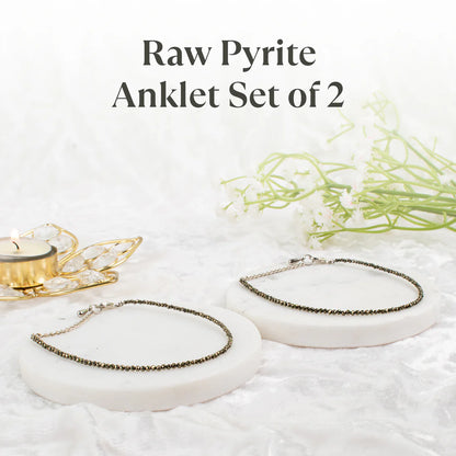 Lab Certified Raw Pyrite Anklet Set (2) for Wealth & Prosperity
