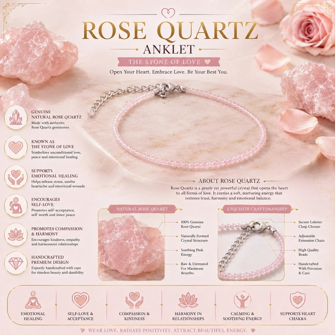 Rose Quartz Women Anklet for Love & Emotional Healing